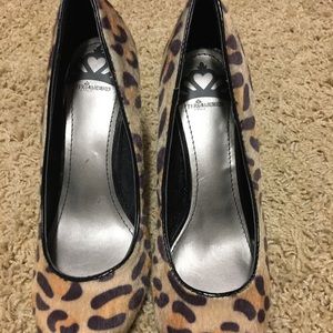 Fergalicious fuzzy leopard print heels